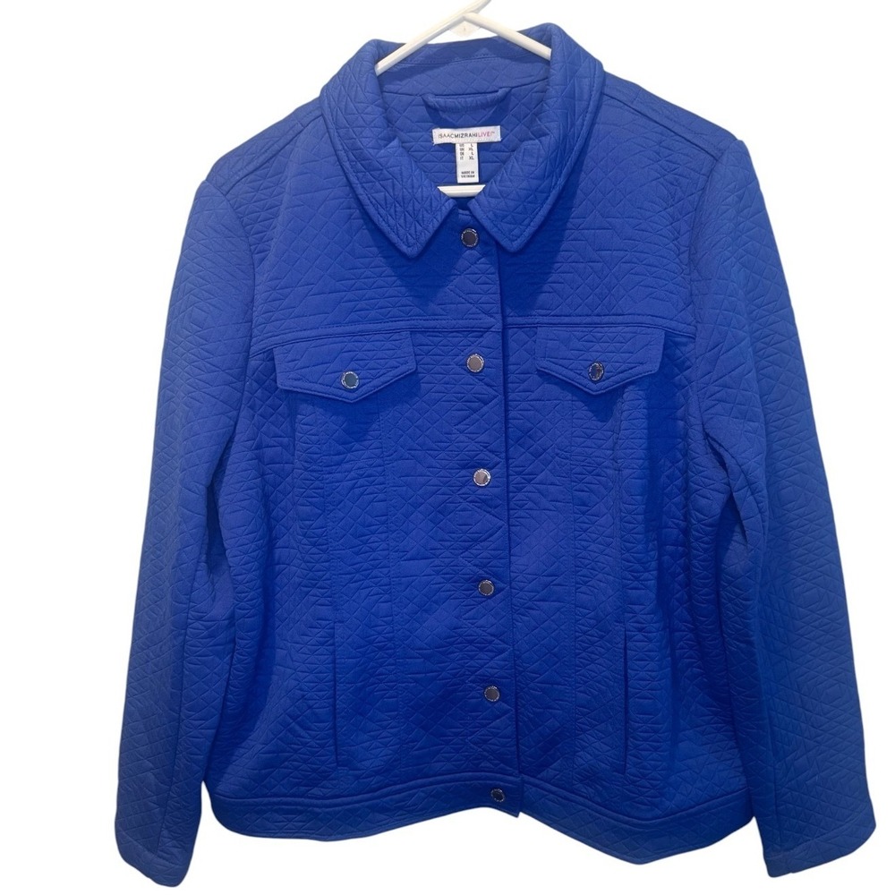 Isaac Mizrahi Live Womens Blue Quilted Textured Button Front Jacket Large NEW